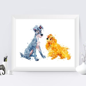 Lady and the Tramp Print Printable Lady and the Tramp Watercolor Lady Tramp Poster Baby Room Decor Wall Hanging Digital Prints