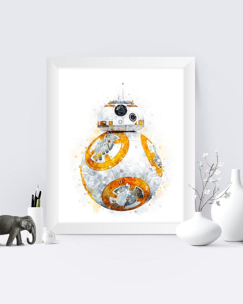 BB-8 Art Print Star Wars Watercolor Rey and BB-8 Wall Art R2D2 BB8 Printable Art Star Wars Poster Empire Movie Star Wars Decor Gift Download image 1