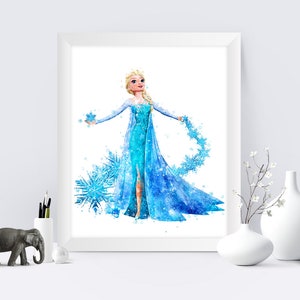 Princess Elsa Print  Watercolor Elsa Printable Frozen Elsa Wall Art Princess Elsa Poster Kids Room Decor Gift Wall Hanging