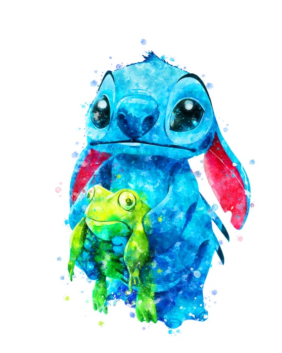 Stitch & Scrump (Lilo & Stitch) Disney Watercolor Art Print