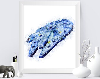 Millenium Falke Aquarell Druck, Star Wars Raumschiff Kunst (Digitaldruck)