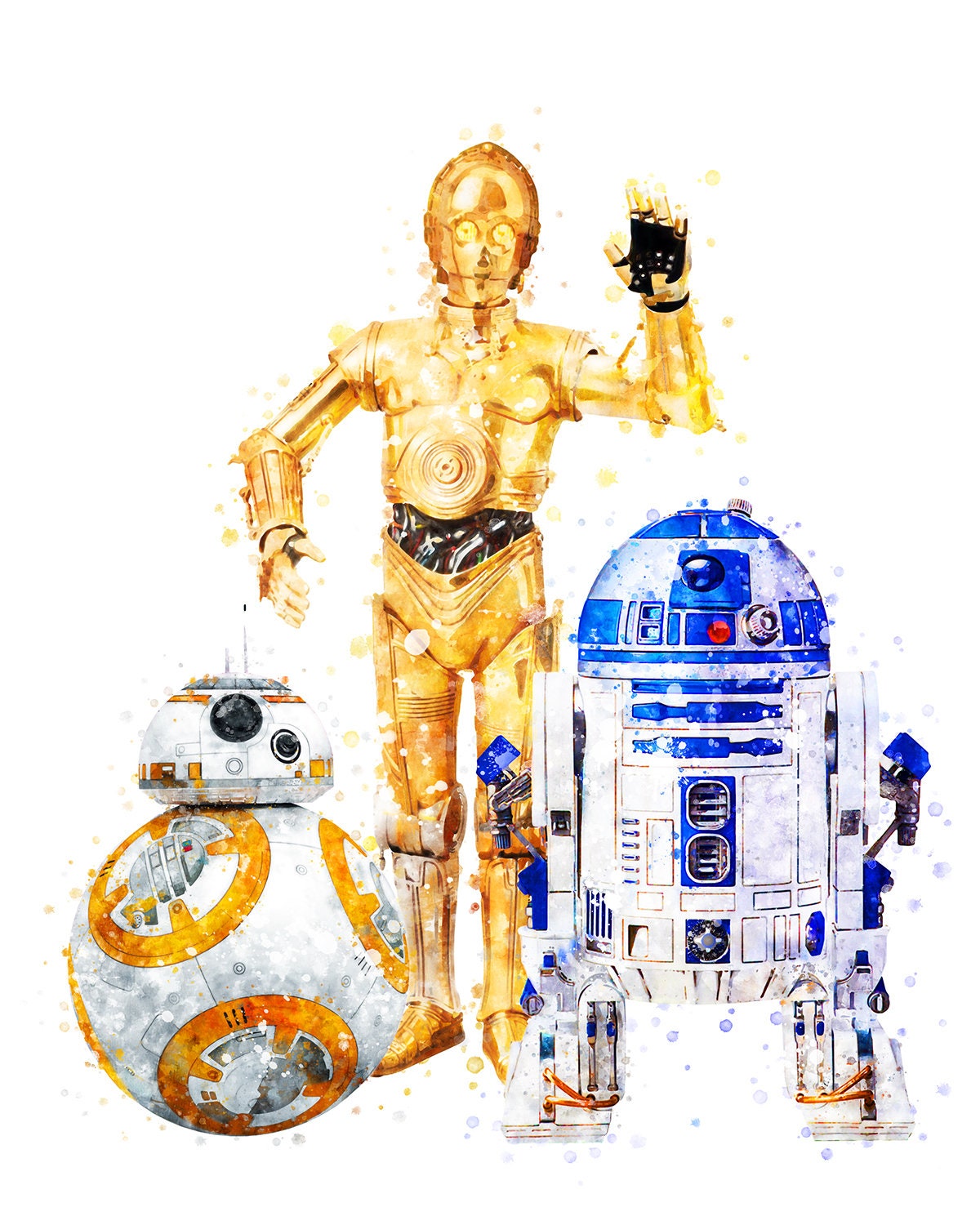 Star Wars R2-D2 BB-8 C3PO Print R2D2 C3PO BB8 Printable Watercolor