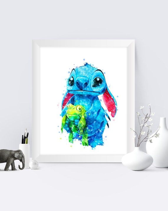 BUY 2 GET 1 FREE DISNEY LILO AND STITCH ANGEL Watercolour Print Wall Art A4