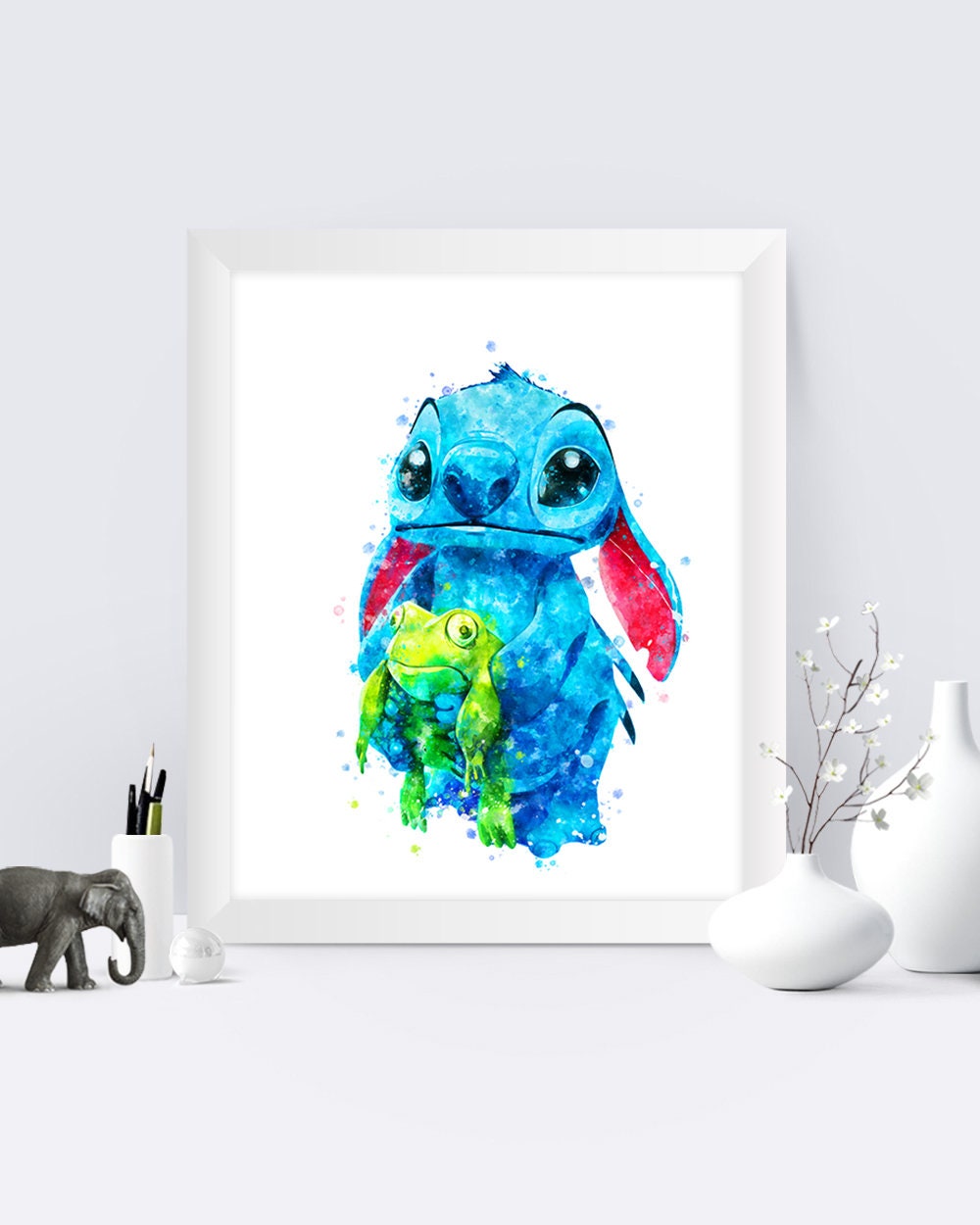 Stitch & Scrump (Lilo & Stitch) Disney Watercolor Art Print