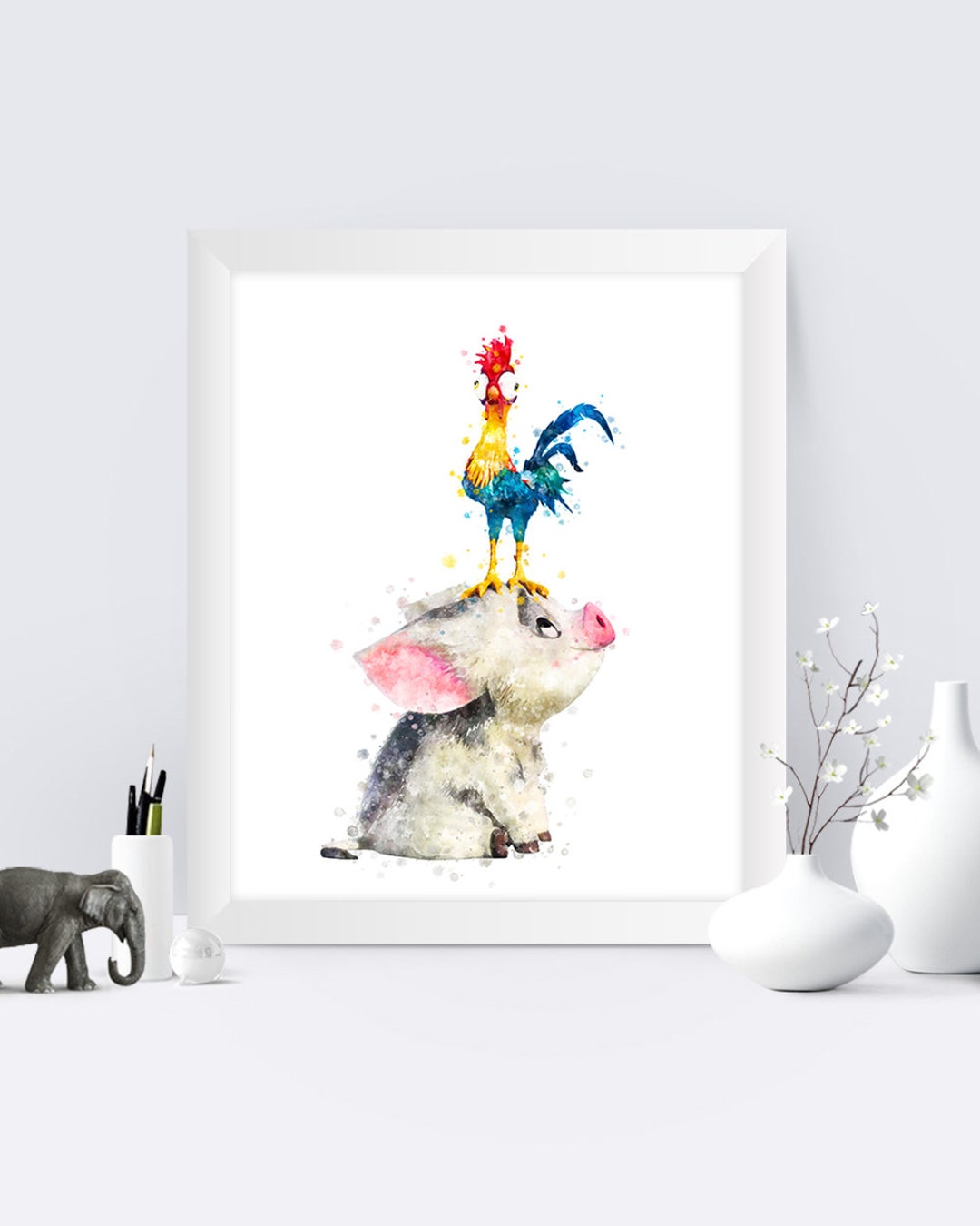 Pua and Hei Hei Print Princess Moana Watercolor Moana and Hei Hei Pua ...