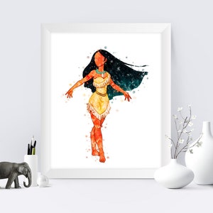 Prinses Pocahontas Kunst Aquarel Prinses Poster Pocahontas Art Print Pocahontas Afdrukbare Kwekerij Muur Decor Digitaal Downloaden