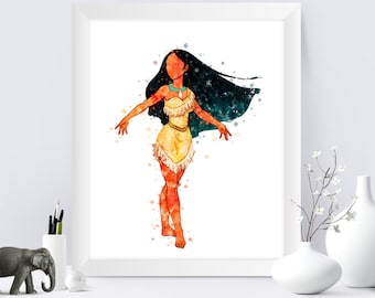 Princess Pocahontas Art Watercolor  Princess Poster Pocahontas Art Print Pocahontas Printable Nursery Wall Decor Digital Download