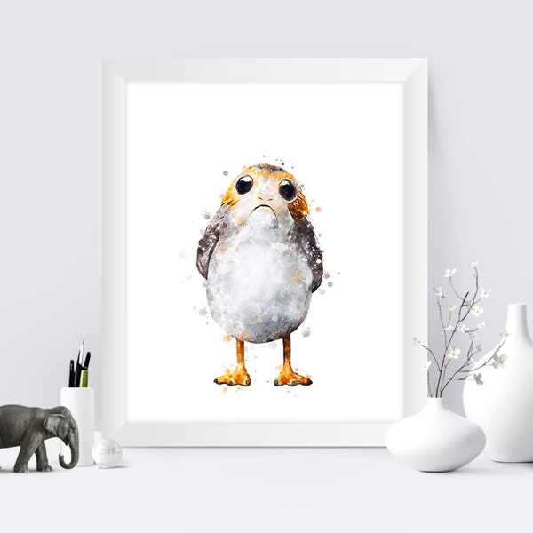 Star Wars Porg Print Star Wars Wall Art Star Wars Porg Watercolor Painting Porg Poster Home Decor Gift Star Wars Printable ArtWork