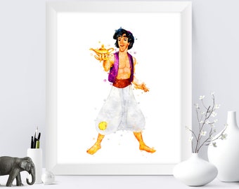 Aladdin Print Wall Art Poster Aladdin Watercolor Art Print Aladdin Printable Princess Jasmine Kids Nursery Decor