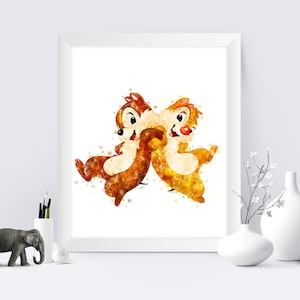Chip and Dale Print Cartoons Chip And Dale Watercolor Printable Chip and Dale Painting Home Wall Decor Digital Print