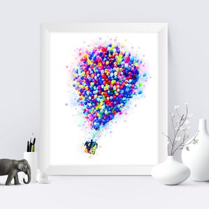 Up Balloon House Print Printable Wall Art Carl Russell Dug Poster Balloon House Watercolor Wall Hanging Kids Room Digital Prints