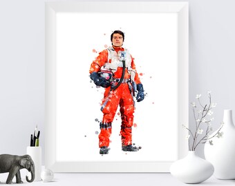 Star Wars Poe Dameron Art Print Watercolor Star Wars Painting Poe Dameron Poster Printable Wall Art Movie Poster Star Wars Birthday Gift