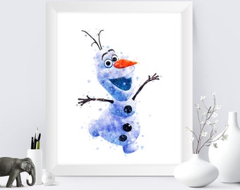 Olaf Watercolor Print, Frozen Snowman Poster (Digital Download)