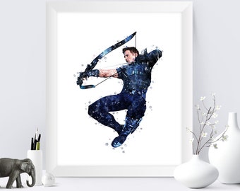 Superhero Watercolor Hawkeye Print Avengers Painting Superhero İllustration Hawkeye Printable Poster Digital Download Home Nursery Decor