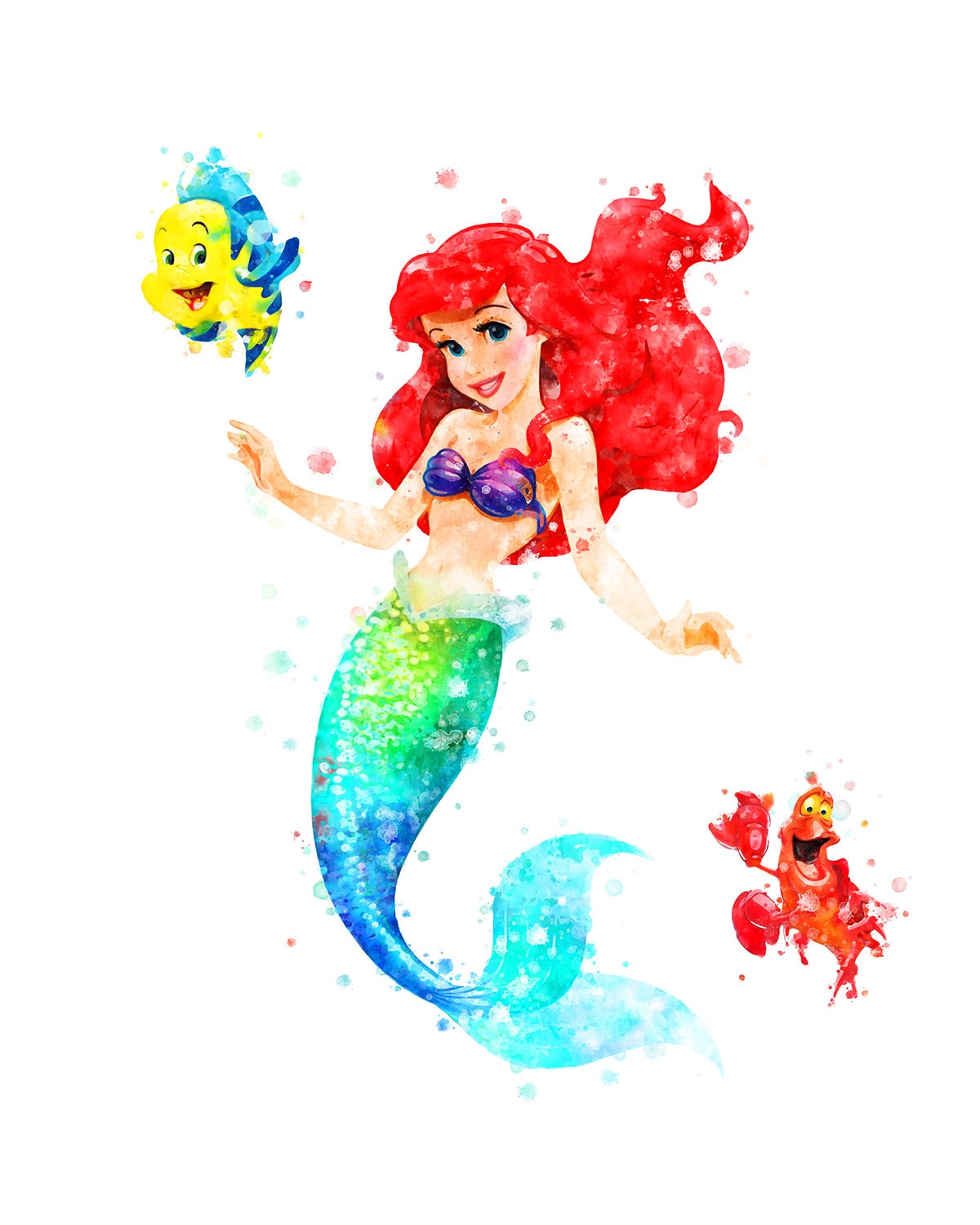 リトルマーメイド 水彩画 アリエル プリント リトルマーメイド