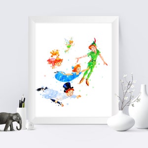 Peter Pan Art Print Never Grow Up Tinkerbell John Wendy Darling Watercolor Painting Peter Pan Printable Wall Art Decor Digital Print Gift