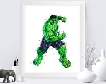 Hulk Watercolor Print, Avengers Superhero Art (Digital Download)