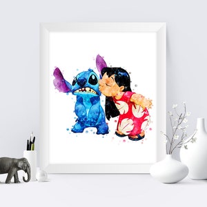 Lilo and Stitch Watercolor Print Ohana Means Family Poster Lilo and Stitch Printable Art Nursery  Stitch Party Wall Decor Digital Prints