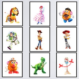 Toy Story Set of 9 Art Print Toy Story illustration Jessie Buzz Lightyear Woody Printables Toy Story Watercolor Poster Digital Prints