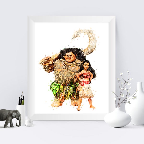 Princess Moana and Maui Print Moana Watercolor Moana Maui Watercolor Printable Wall Art  Nursery Decor Gift Digital Download