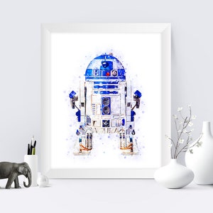 R2D2 Star Wars Print R2D2 Aquarelle Peinture R2D2 BB8 Affiche Star Wars Printable Art C3PO R2D2 Art Wall Decor Cadeau Cadeau Téléchargement instantané