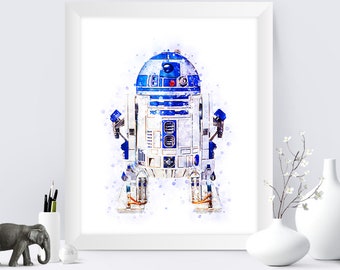 Akwarela R2D2, grafika z Gwiezdnych Wojen (natychmiastowe pobranie)
