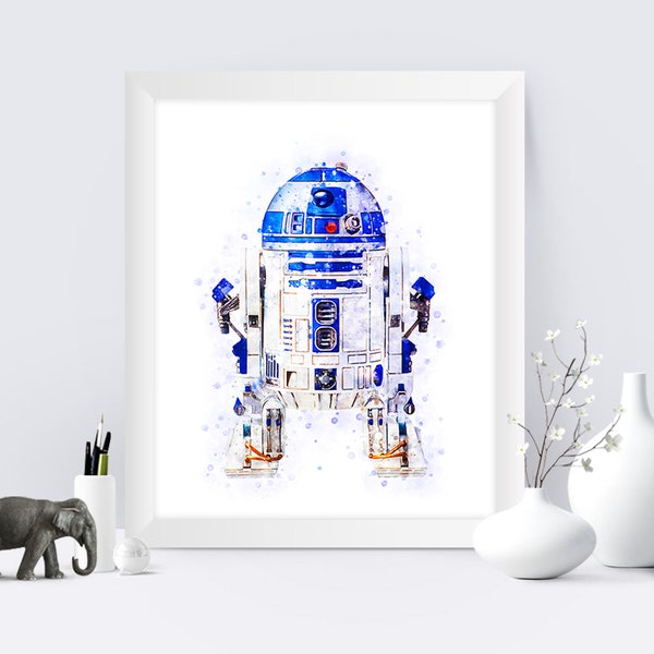 R2D2 Star Wars Print R2D2 Watercolor Painting R2D2 BB8 Poster Star Wars Printable Art C3PO R2D2 Art Wall Decor Gift Instant download