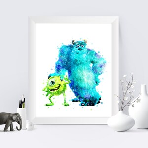 Monster Inc Mike und Sulley Aquarell Druck Monster Inc Poster Kinderzimmer Dekor Mike Sulley Druckbare Monster Inc Wandkunst Geburtsgeschenk