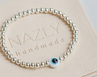 Evil Eye Sterling Silver Beaded Bracelet | Nazar Bracelet | Bridesmaid Gift | Birthday Gift | Valentine's Gift | Christmas Gift