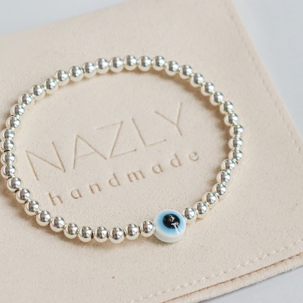 Evil Eye Sterling Silver Beaded Bracelet | Nazar Bracelet | Bridesmaid Gift | Birthday Gift | Valentine's Gift | Christmas Gift