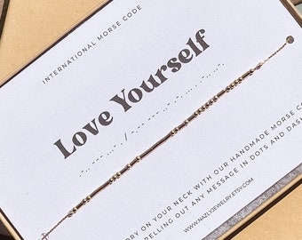 LOVE YOURSELF Morse Code Necklace | Dainty Necklace | Self Care Necklace | Hidden Message Necklace | Gift