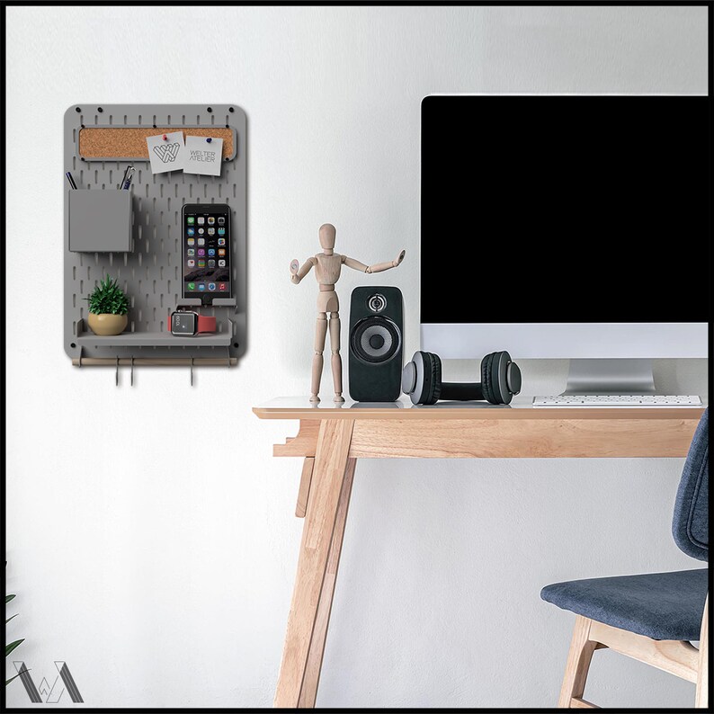 Metal Wall Organizer Office Supply Metal Pegboard Shelf Etsy