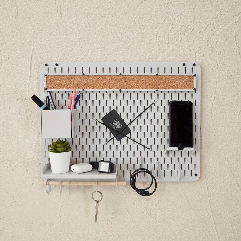 Metal Wall Organizer Office Supply Metal Pegboard Shelf Etsy