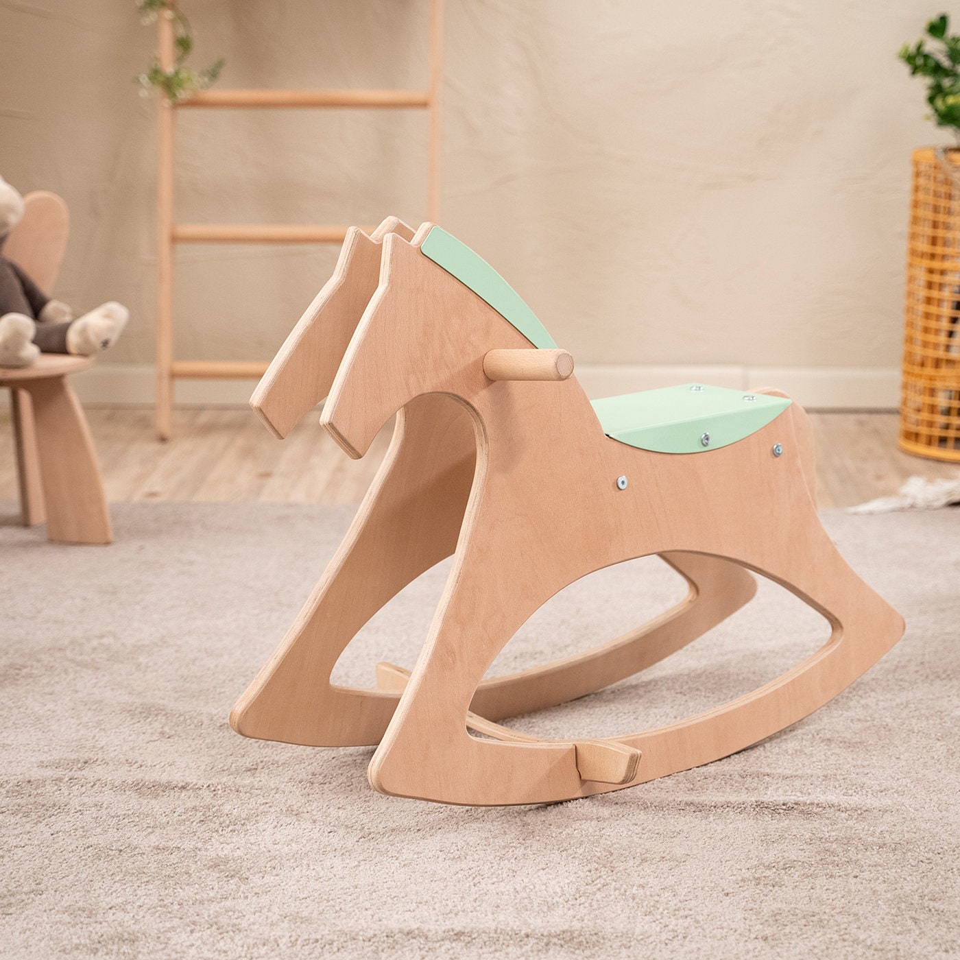 Rocking Horse Rocking Toy Montessori Rocker– Wooden Rocking horse Gift for Little Kids ROCKY Wooden Horse Toddler Rocker