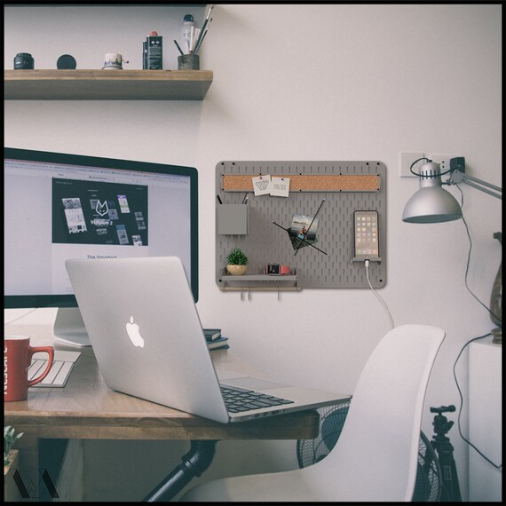 Metal Wall Organizer, Office Supply, Metal Pegboard Shelf, Office