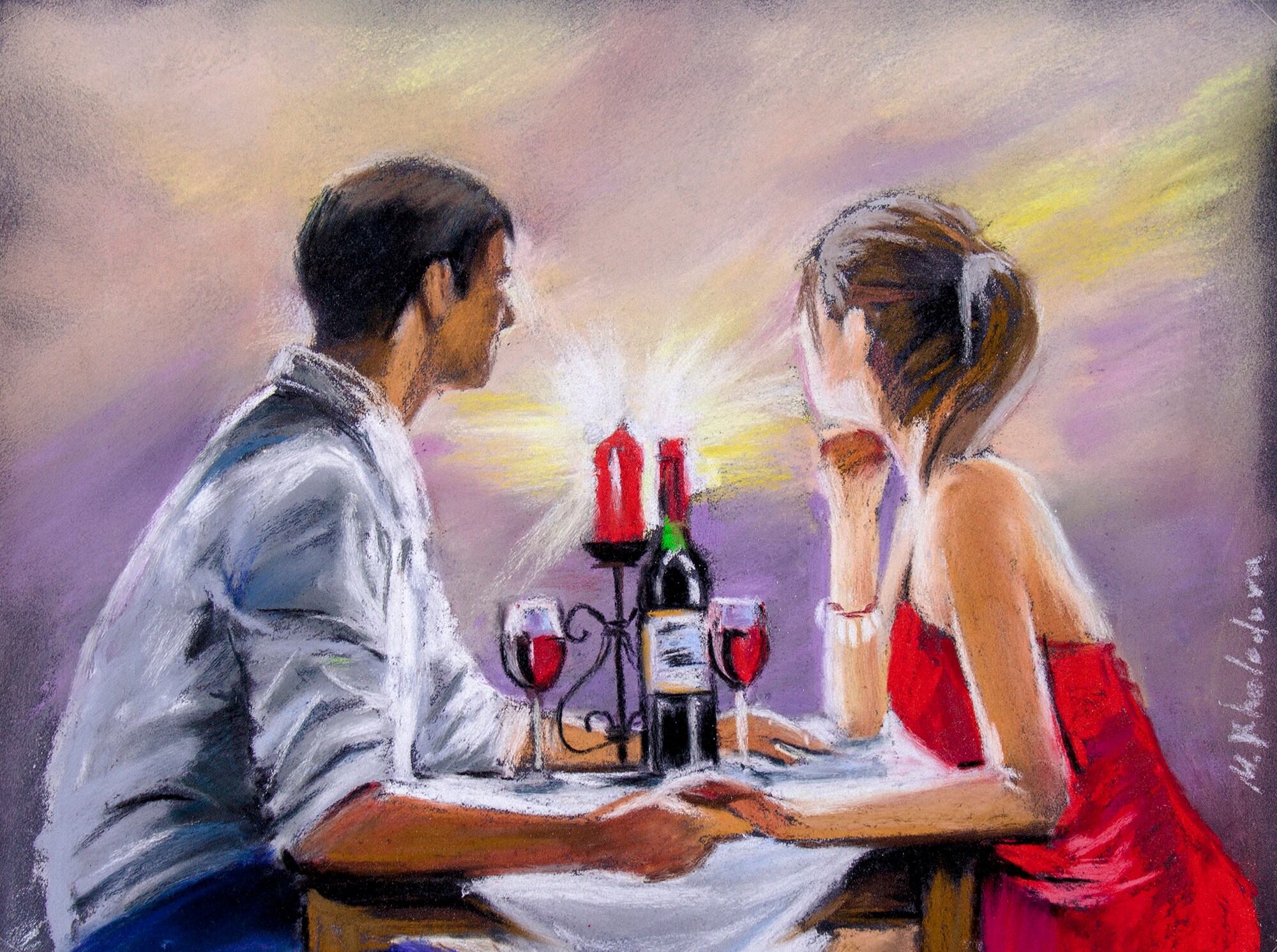Couple in Love Original Pastel Painting Romantic Husband And Etsy
