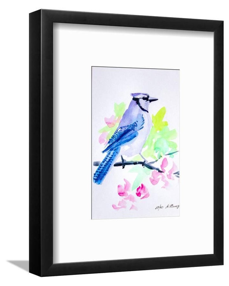 Blue Jay Original Watercolor Bird Painting Artwork by 5.5 7 Maria Kholodova