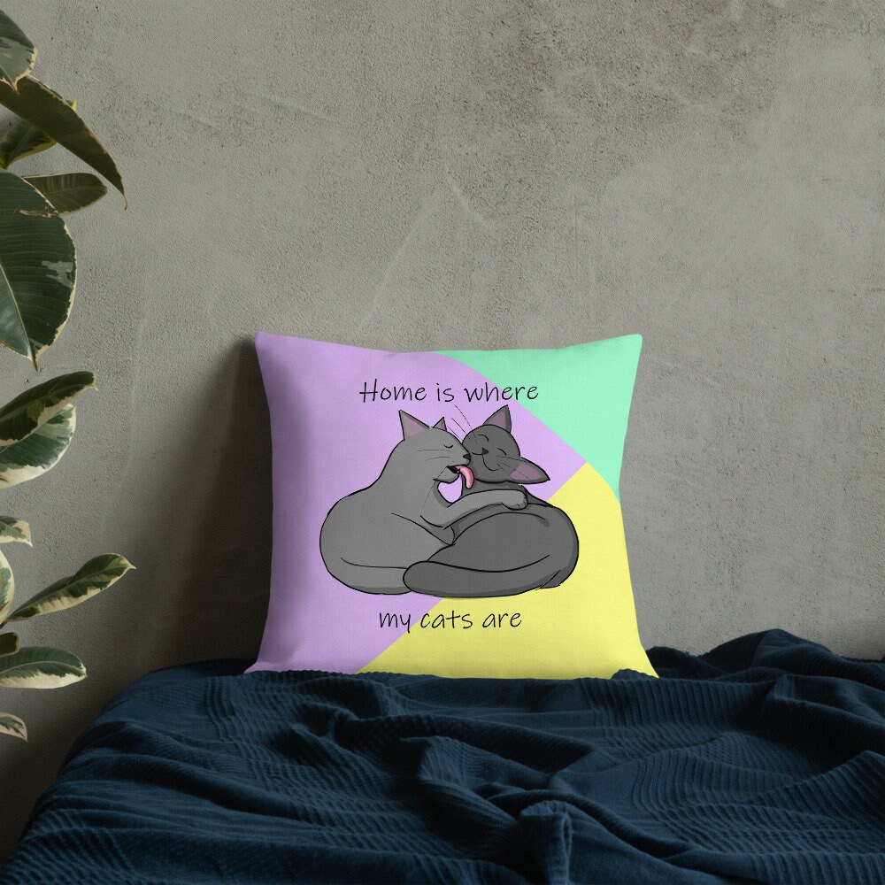 Cute Throw Pillow With Two Gray Cats 18x18 With Insert Cat Etsy UK