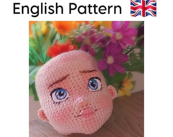 Amigurumi doll head pattern in English, realistic head for doll, tutorial doll head, Amigurumi doll pattern, perfect shape head for doll