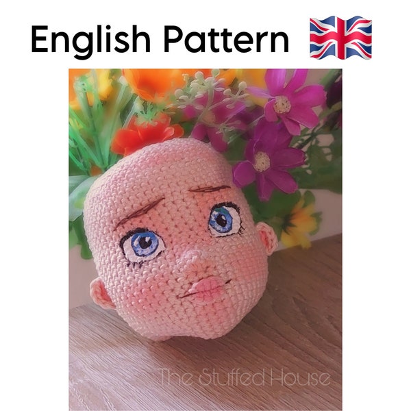 Modèle de tête de poupée Amigurumi en anglais, tête réaliste pour poupée, tutoriel tête de poupée, modèle de poupée Amigurumi, tête de forme parfaite pour poupée