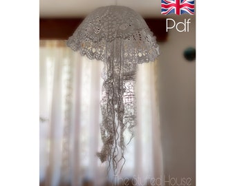 Crochet jellyfish lamp pattern, crochet jellyfish pattern, crochet Boho pattern, jellyfish, vintage crochet pattern