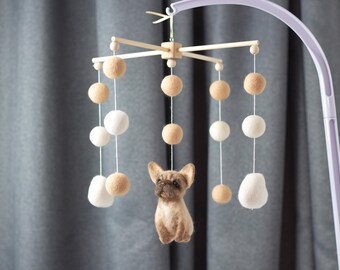Customized  baby mobile. Nursery felted mobile with dog or any figurine you wish. Individual custom mobile with animals. Baby Shower Gift.