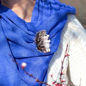 Wool brooch Hedgehog. Needle felted brooch. Natural wool brooch.