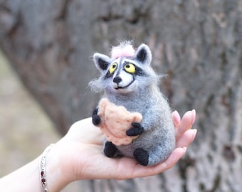 Felted toy Little Raccoon Girl. Felt sculpture. Eco friendly toy.