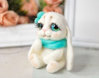 Needle felted toy rabbit. Felt sculpture. Eco friendly toy.