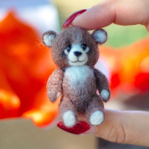 Felted mini teddy bear. Blythe friend. Collectible wool toys.