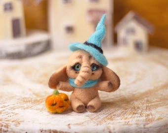 Felt elephant toy. (witch style). Halloween gift. Felt sculpture. Eco-friendly toy.