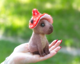 Needle felted toy Capybara. Felt sculpture of Capybara.  Eco friendly toy.