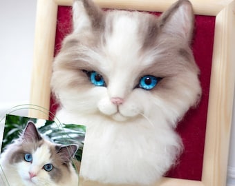 Realistisch gepersonaliseerd portret van een kat. Vilttechniek. Een portret van uw huisdier gemaakt van wol. Kat eigenaar cadeau.