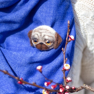 Wool brooch Pug. Needle felted brooch. Natural wool brooch. Eco wool brooch.